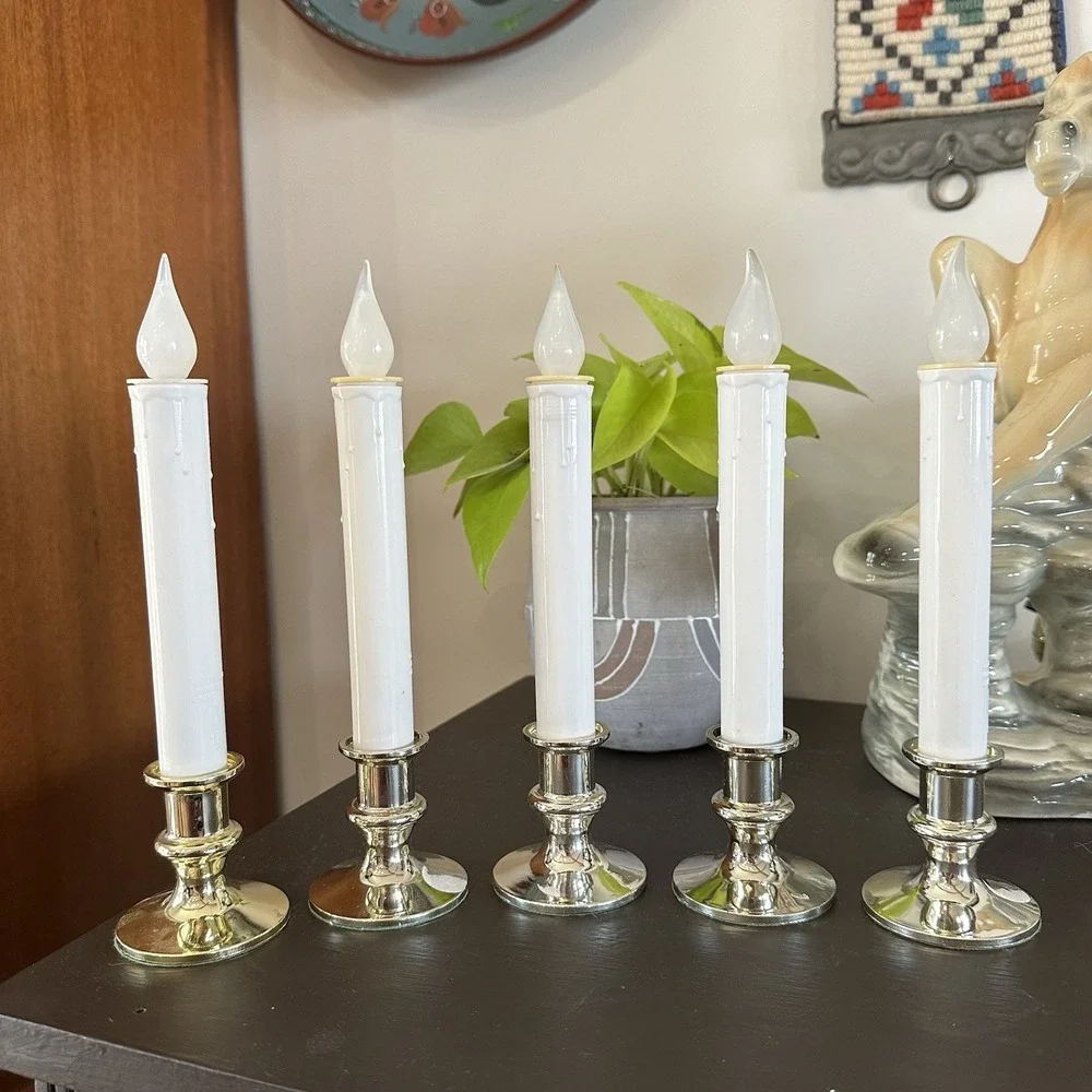 SET of 5 Christmas Window‎ Candle Holder Battery Operated Flickering 10